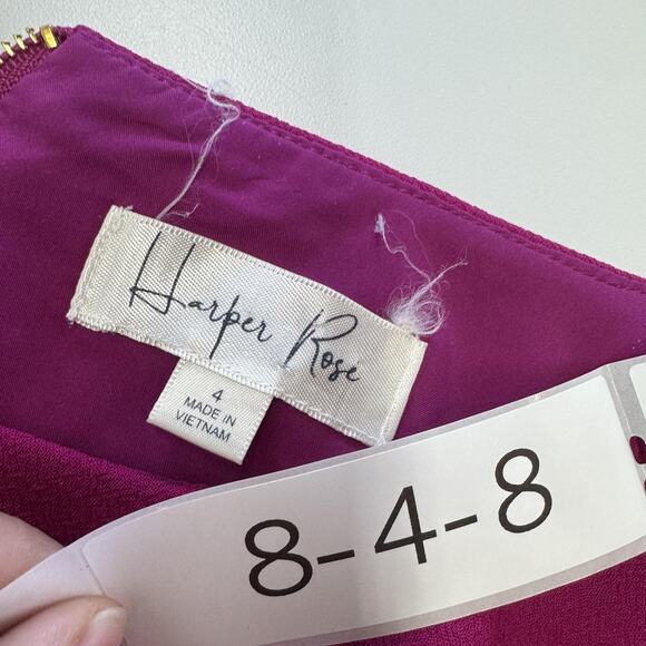 Harper Rose Dress Womens 4 Magenta Fit & Flare 3/4 Sleeve Pleated Exposed Zip - Picture 3 of 9